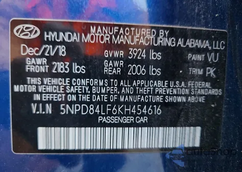 2019 Hyundai Elantra Sel из США, поврежденный, VIN 5NPD84LF6KH454616